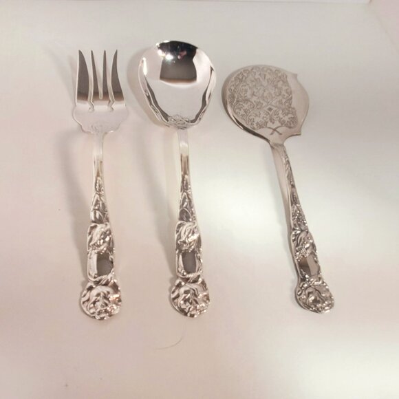 Birks “Primrose Plate” Silver-Plated Serving Spoon&Fork with Italian Pie Server - Picture 5 of 7